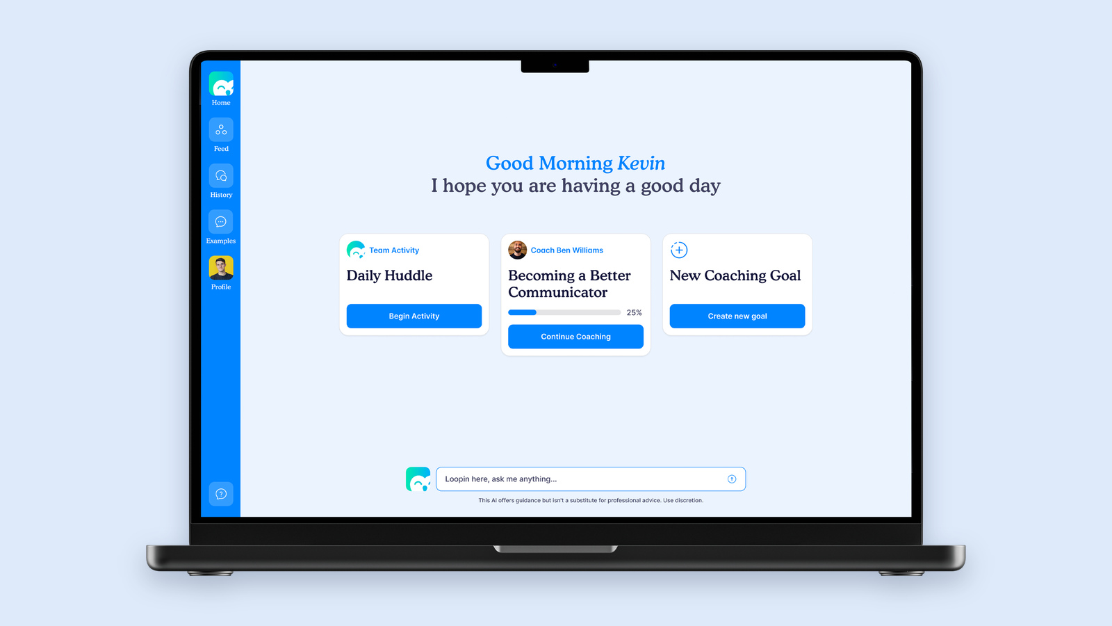 Loopin web app home screen