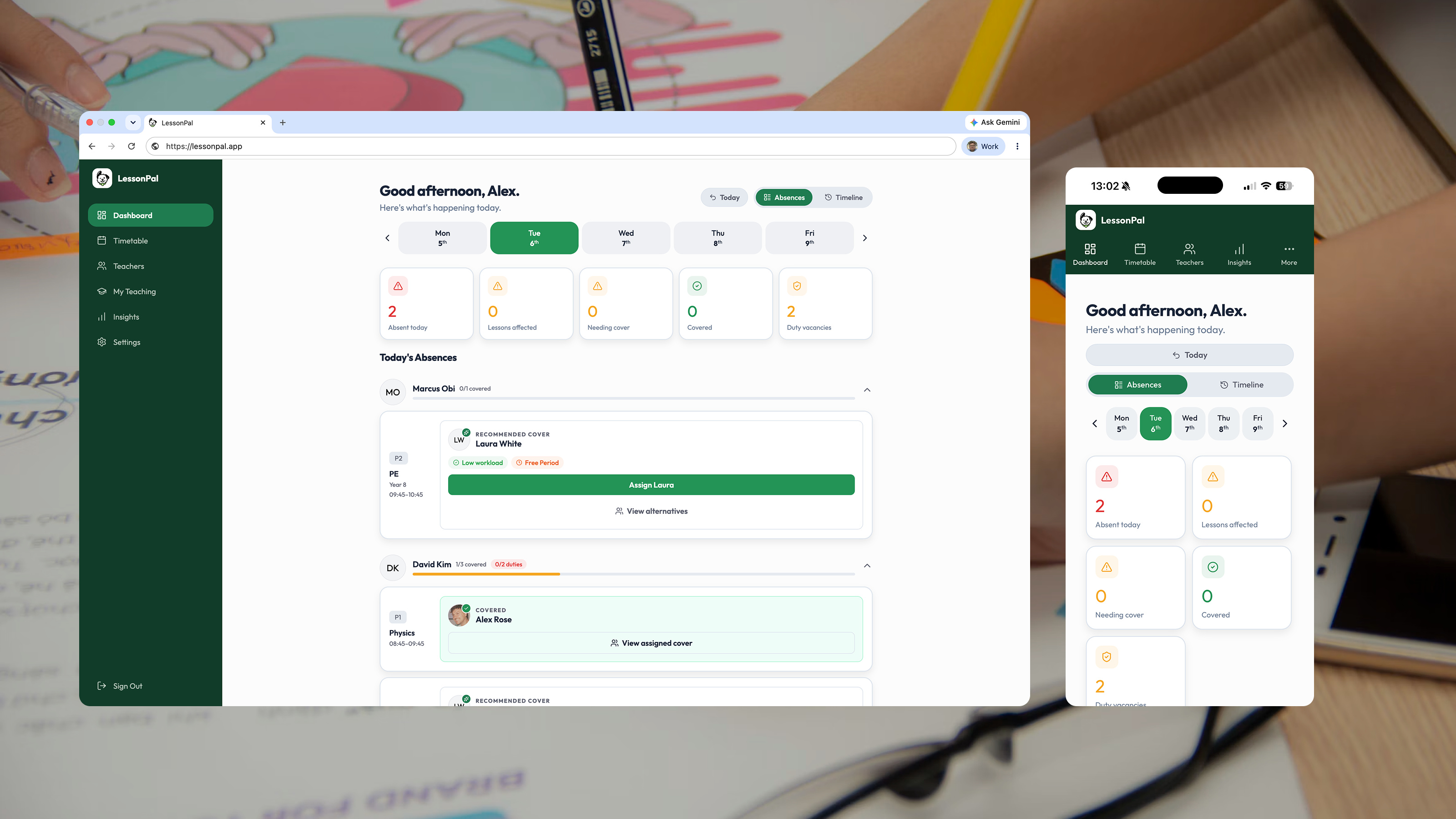 LessonPal admin dashboard on desktop and mobile