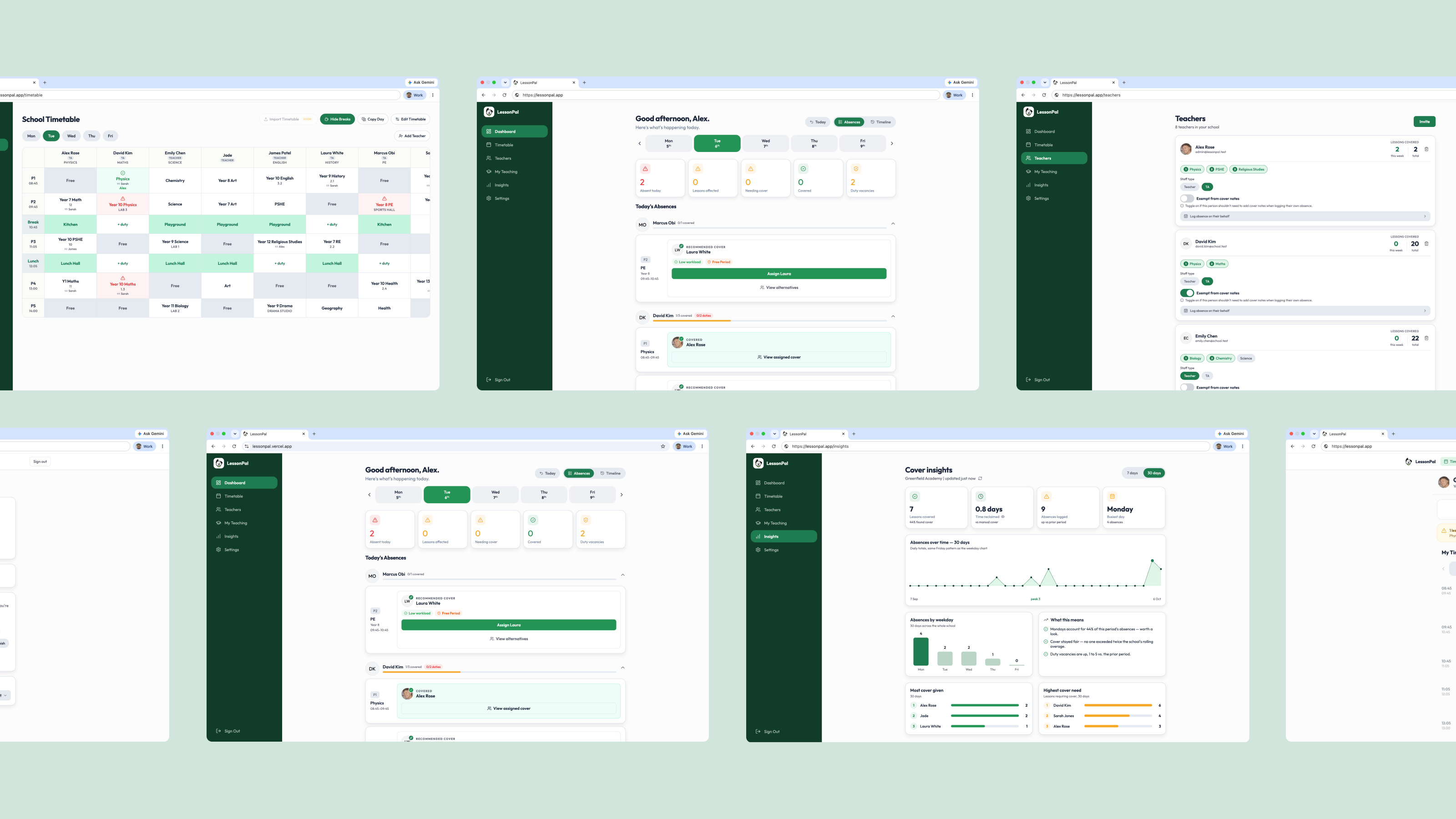 LessonPal admin and teacher screens across desktop