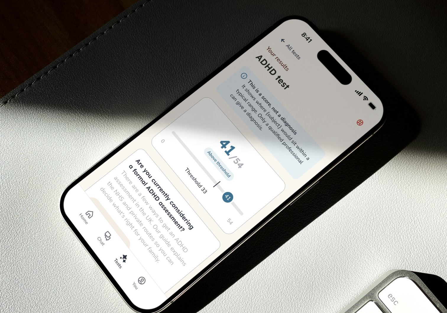 Sylva ADHD test result on a phone