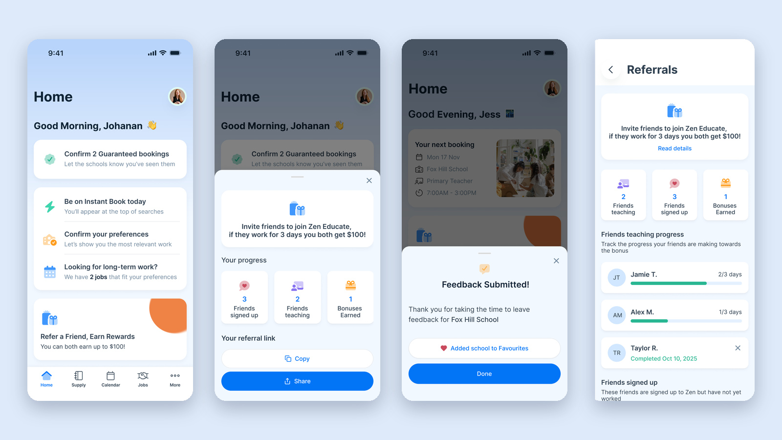 Zen Educate teacher app screens